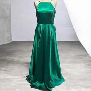 Emerald Satin Evening Maxi Dress